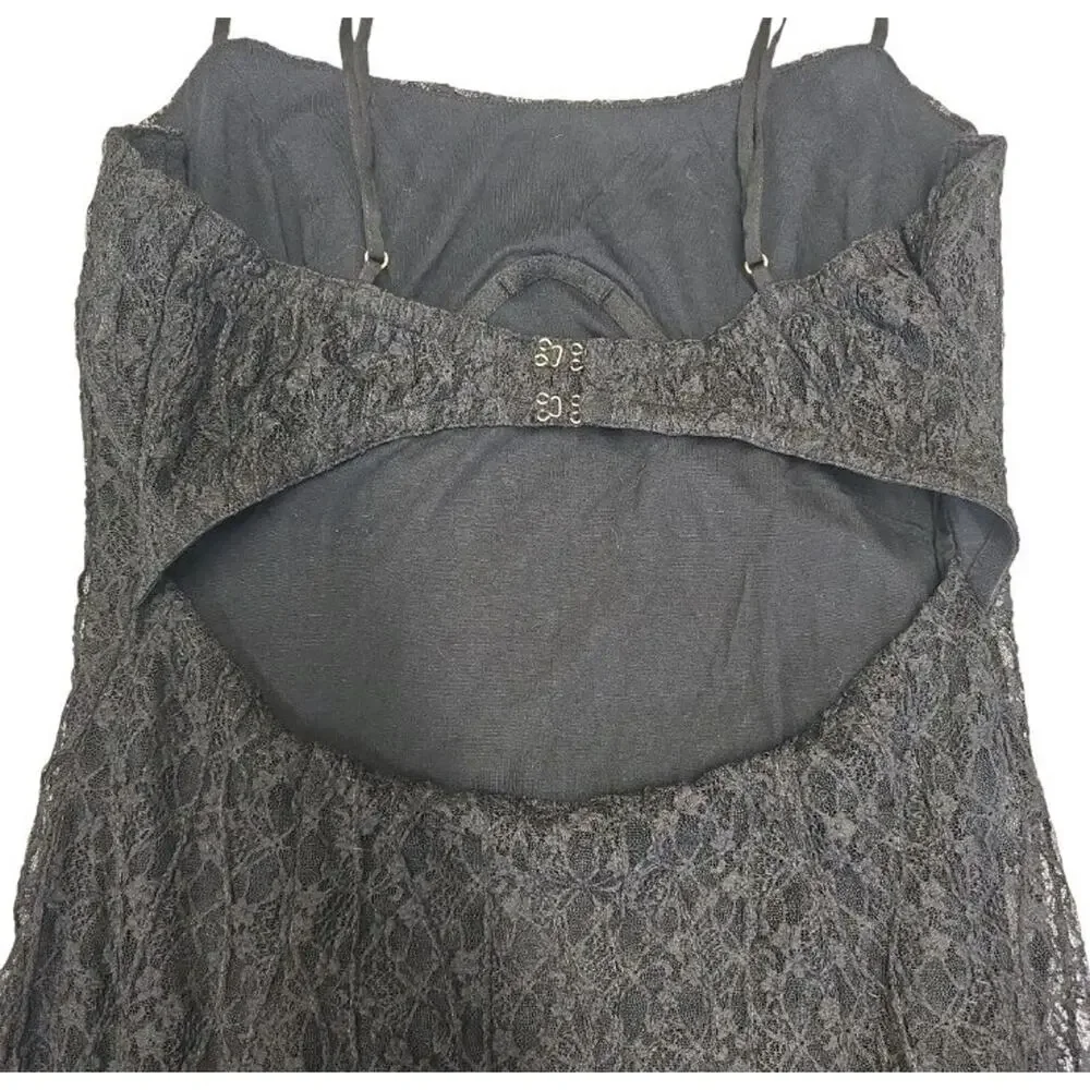 Free People Cherie Black Lace Midi Slip Dress Underwire Corset Cutout Slit M
